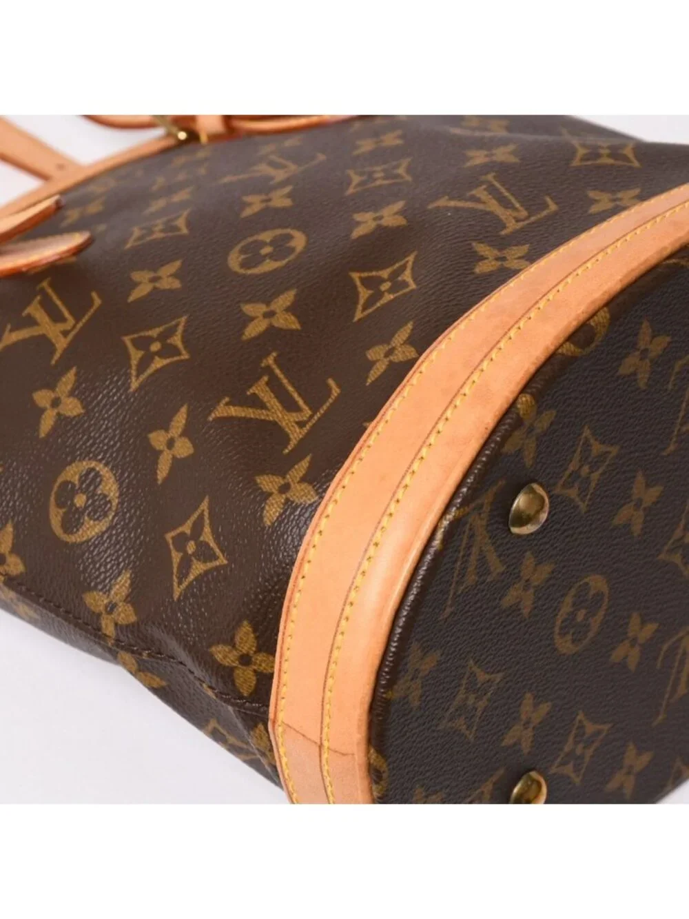 Louis Vuitton Bucket PM Handbag Monogram Brown Leather Gold